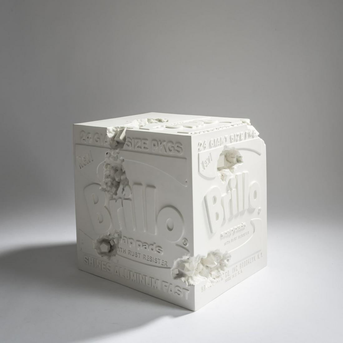 Daniel Arsham (1980 Cleveland, Ohio), 'Eroded Brillo: Daniel Arsham (1980 Cleveland, Ohio), 'Eroded Brillo Box', 2020, Multi-casting in selenite with quartz crystals (multiple). 28.0 x 28.9 x 22.7 cm. From an edition of 500 copies., Provenance: private c