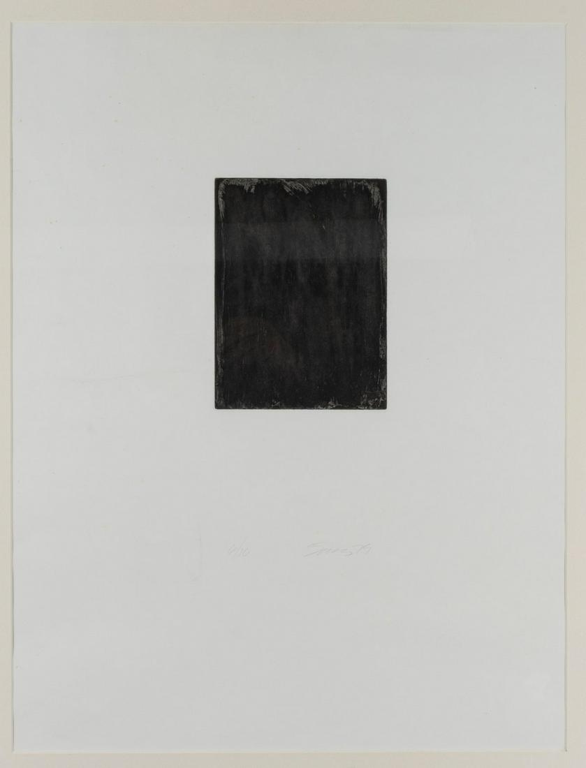 Phil Sims (1940 Richmond - lives and works in Lakewood,: Phil Sims (1940 Richmond - lives and works in Lakewood, USA), Untitled, 1979, Etching on handmade paper. 20.2 x 14.7 cm (image). 63 x 47.5 (mat section). Signed right below the image: Sims, dated: (19