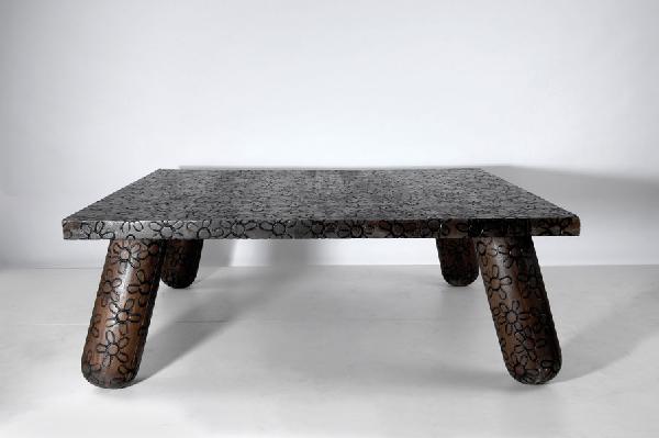 Marcel Wanders. 'Flower' sofa table, designed in 2: Marcel Wanders. 'Flower' sofa table, designed in 2001. H. 43 x 119.5 x 119.5 cm. Made by Moooi, Breda. Luan wood, branded flower pattern.