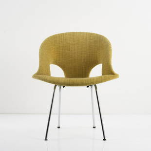 Arno Votteler, Armchair '350', 1957: Arno Votteler, Armchair '350', 1957, H. 80 x 65.5 x 60 cm. Made by Walter Knoll, Herrenberg. Tubular metal, chrome-plated, yellow textile cover.,