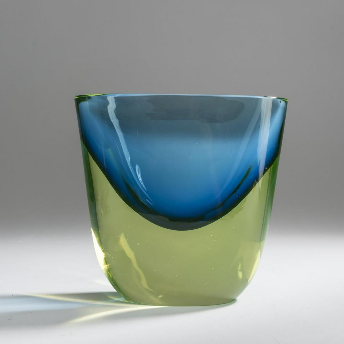 Antonio Da Ros, Vase, 1960s: Antonio Da Ros, Vase, 1960s, H. 16 cm. Execution: Gino Cenedese. Thick-walled cased glass, colorless, blue and yellow.,