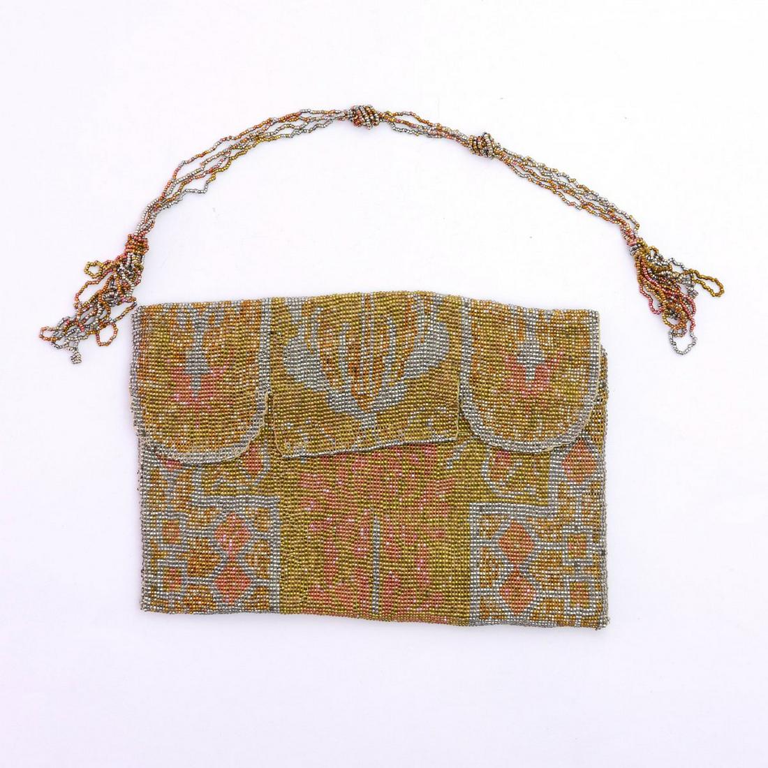 Steel bead flap pouch with a geometric pattern, c. 1910 (1 of 2)