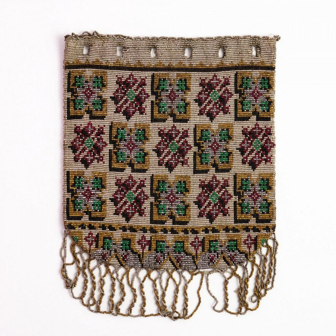 Steel bead pouch with a geometric pattern, c. 1920 (1 of 2)