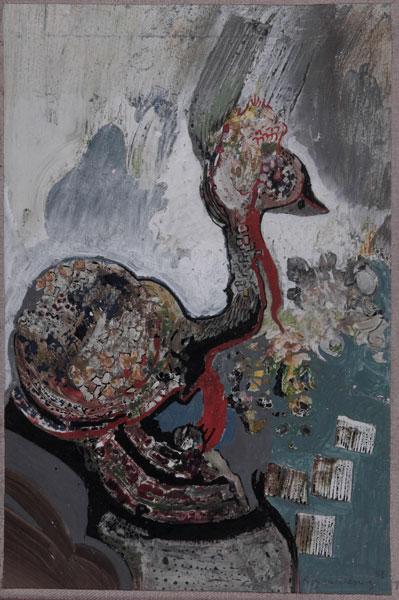 Grewenig, Leo: Leo Grewenig (Heusweiler 1898 - 1991 Bensheim). 'Tiergebilde', 42 x 29.4 cm. Oil on chipboard. Signed and dated down right. Back inscribed: …l "Tiergebilde", Leo Grewenig 42 x 29 (pencil).