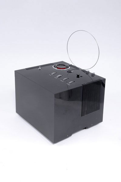 Sapper, Richard; Zanuso, Marco: Marco Zanuso; Richard Sapper. Portable 'Black st201' TV-set, designed in 1969. H. 25.6 x 31.1 x 29.5 cm. Made by Brionvega, Milan. Black acrylic, metal, white plastic. Marked: black st 201, Brionvega,