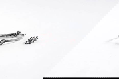 Palmberg, Karl Erik: Karl Erik Palmberg. Set of jewellery, designed and made in 1971. Ring, inside diameter: 1.6 cm; pendant: 6.3 x 4.2 cm; bracelet: 6.9 x 6.5 cm. Made by Alton Guldvaru AB, Falkšping. Silver, rock cryst