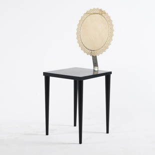 Marco Mencacci, 'Tatlim' chair, 1990: Marco Mencacci, 'Tatlim' chair, 1990, H. 94 x 36 x 39 cm. Made by Sawaya & Moroni, Milan. Plywood with maple veneer, stained light and on ebony, aluminum. Marked: manufacturer's sticker.,