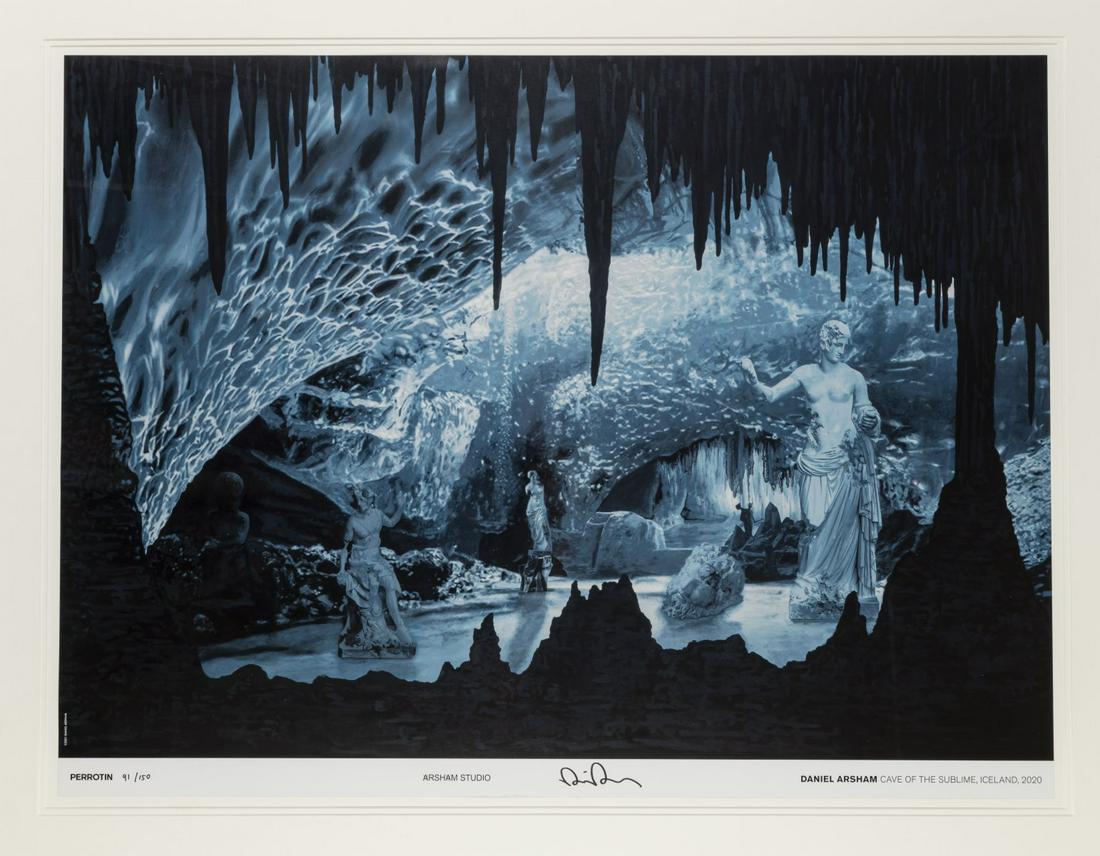 Daniel Arsham (1980 Cleveland, OH - lives in New York),: Daniel Arsham (1980 Cleveland, OH - lives in New York), 'Cave of the Sublime, Iceland', 2020, Offset lithograph on firm paper. 60.0 x 79.5 cm (sheet), 80.0 x 99.8 cm (frame). Signed lower center: Dani