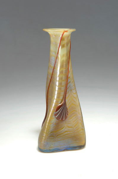 Johann Loetz Wwe., Klostermuehle. Phaenomen vase,: Johann Loetz Wwe., Klostermuehle. Phaenomen vase, 1901 for Max Emanuel, London. H. 31.7 cm. Designed by Christopher Dresser, in 1899 (shape). Cased glass, milkily opalescent and clear, combed silver-y