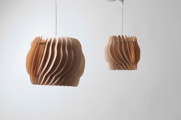 Carl Axel Acking (1910-2001), Stockholm: Carl Axel Acking. Two ceiling lights, prototypes, designed and made in 1985. H. 21 cm; Diameter 24 cm resp. H. 27 cm; Diameter 32 cm. Plywood rings, wooden lamella. Marked: wooden plaque and stamp CAA