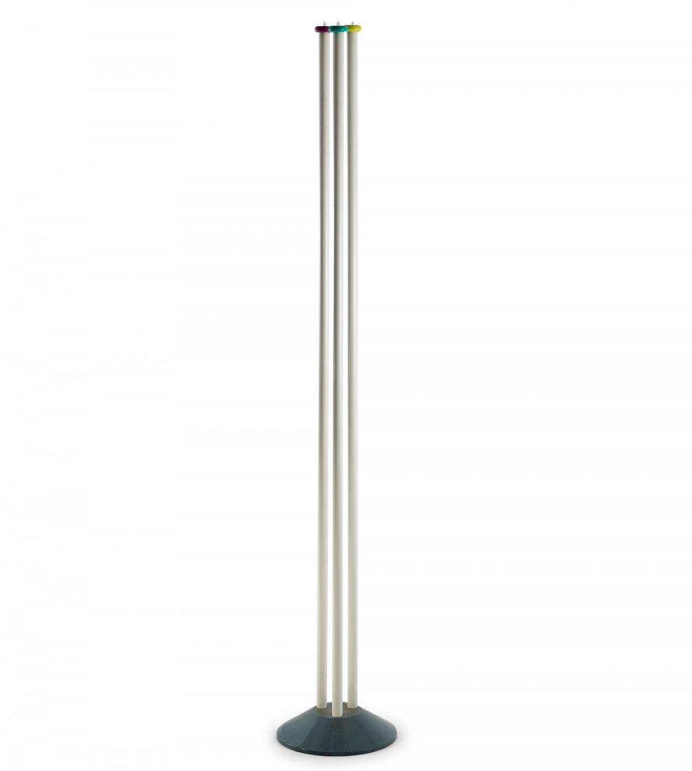 Hans von Klier, 'Trilumen' floor light, c. 1987: Hans von Klier, 'Trilumen' floor light, c. 1987, H. 171 cm, Ø 29 cm. Made by Bilumen, Milan. Tubular metal, sheet metal, painted white, purple, green and yellow, cast metal. ,