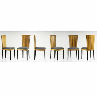 Eliel Saarinen, 6 'Cranbrook' chairs, 1929/30: Eliel Saarinen, 6 'Cranbrook' chairs, 1929/30, H. 96 x 43.5 x 47 cm. Made by Adelta Oy, Helsinki, 1980s. Birch wood, partially stained black, blue textile upholstery., https://cranbrookartmuseum.org/t