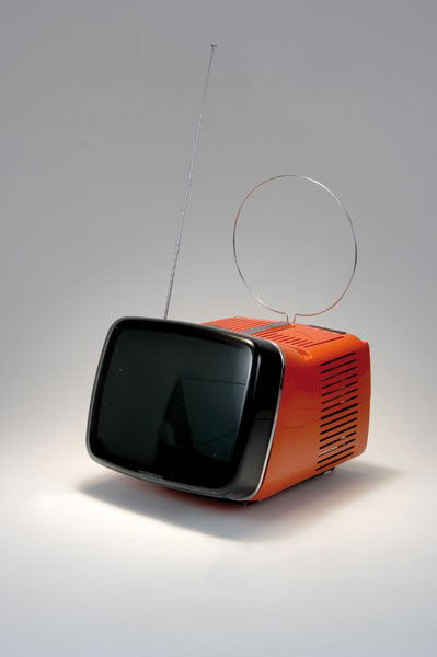 Richard Sapper; Marco Zanuso. 'Algol 11' TV-set, d: Richard Sapper; Marco Zanuso. 'Algol 11' TV-set, designed in 1964. H. 23.3 x 26 x 31 cm. Made by Brionvega, Milan. Plastic, red, and smoke-black perspex. Marked: BRIONVEGA, algol 11''.