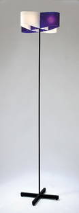Francesco Rota. 'Assia' floor light, designed in 1: Francesco Rota. 'Assia' floor light, designed in 1998. H. 165 cm; Diameter 45 cm. Made by Oluce, Milan. Tubular steel, painted black, shade of white and dark-blue plastic. Marked: Maker's label Oluce
