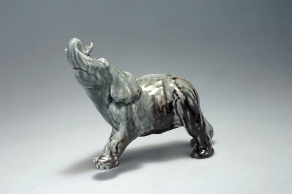 Pierre Adrien Dalpayrat, Bourg-la-Reine. Elephant, circ: Pierre Adrien Dalpayrat, Bourg-la-Reine. Elephant, circa 1900. H. 22.5 cm. Earthenware, transparent grey on white glaze. Marked: Dalpayrat, (...)CHE SCULPTEUR).