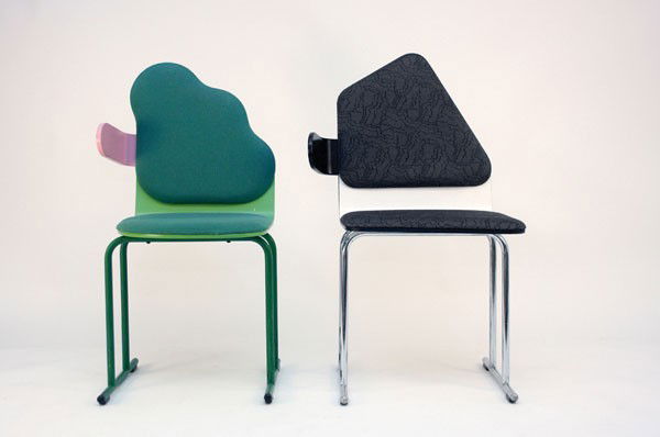 Yrjo Kukkapuro. Two chairs 'Gloud' and Vino', designed : Yrjo Kukkapuro. Two chairs 'Gloud' and Vino', designed in 1984. Each: H. 85 x 48 x 45 cm. Made by Haimi Oy, Helsinki. Chrome-plated tubular steel, plywood, painted black and white, fabric, black, resp