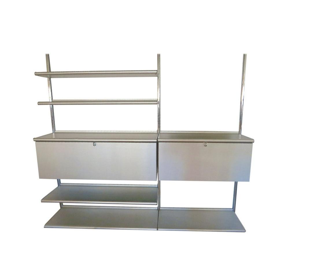 Otto Zapf, 'Wingset' shelving system, 1977: Otto Zapf, 'Wingset' shelving system, 1977, consisting of 21 shelves: three shelves: 120 x 40 cm, four shelves: 120 x 25 cm, 6 shelves: 90 x 25 cm, 2 shelves: 150 x 40 cm, 6 shelves: 150 x 25 cm; Four