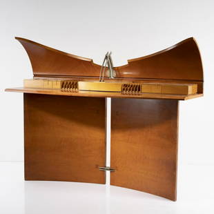 Jaime Tresserra, 'Butterfly' desk, 1988: Jaime Tresserra, 'Butterfly' desk, 1988, H. 84/122 x 144 x 45 cm. Made Tresserra Collection, Madrid. Walnut, walnut veneer, maple veneer, sheet metal, chrome-plated.,