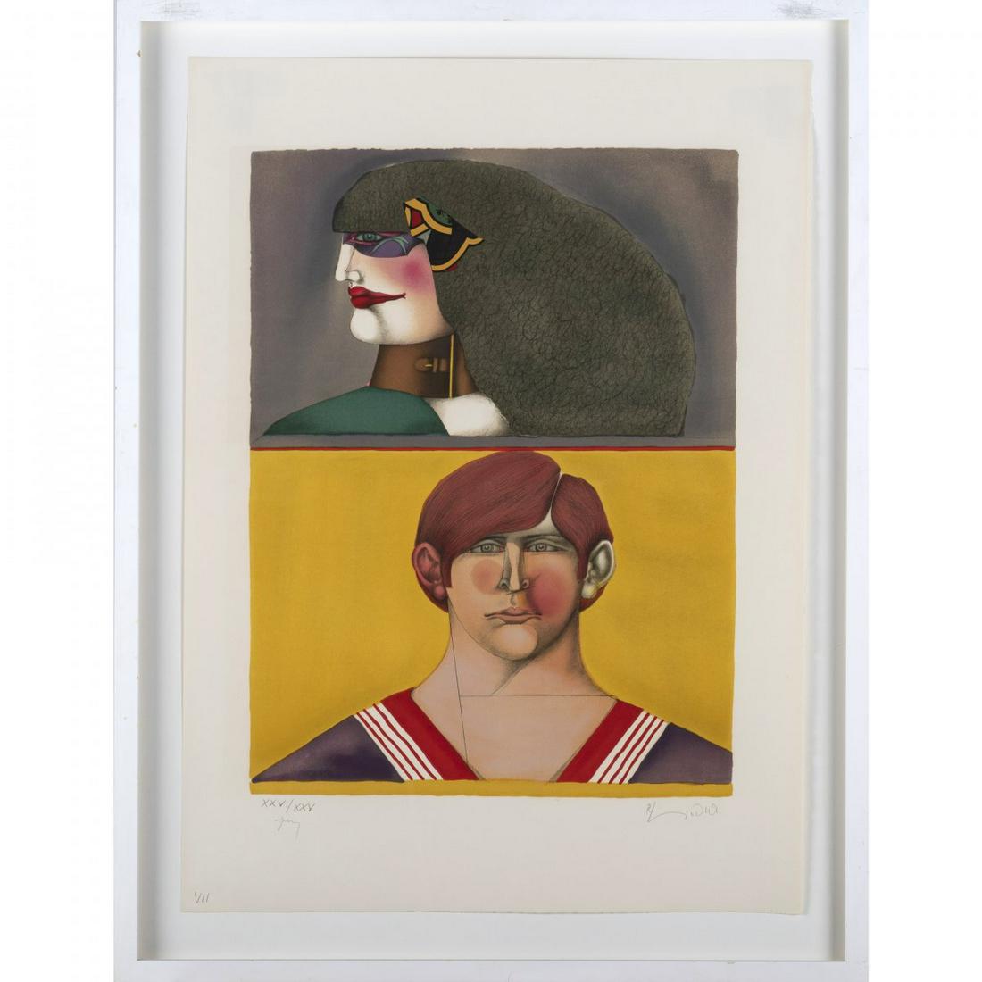 Richard Lindner (1901 Hamburg - 1978 New York City), Untitled (Front and Profile - Sheet 7) from the: Richard Lindner (1901 Hamburg - 1978 New York City), Untitled (Front and Profile - Sheet 7) from the portfolio 'Eugène Ionesco', 1975, Color lithograph on paper. 54.0 x 40.5 cm (image), 82.7 x