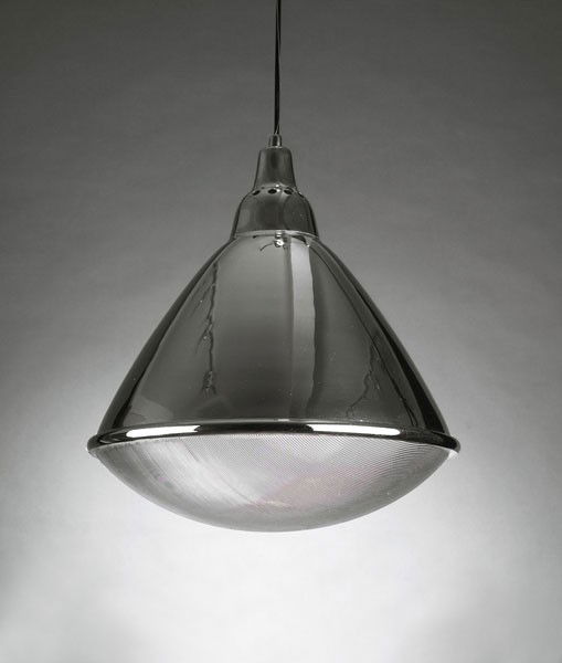 Ingo Maurer: Ingo Maurer. Pair of 'Headlight' pendant lights, designed in 1968. H. 40 cm; Dm. 38 cm. Made by Design M, Ingo Maurer, Munich. Chrome-plated tubular steel, clear plastic.