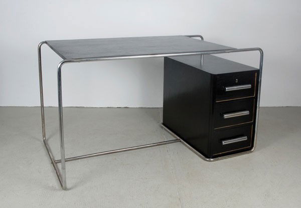 Bruno Weill (Bewé): Bruno Weill (Bewé). 'B 282' writing desk, designed in 1932. H. 78 x 137.5 x 75 cm. Made by Thonet, Paris. Beechwood, painted black, chrome-plated tubular steel. Marked: Maker's badge.