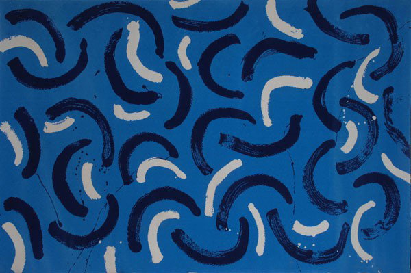 David Hockney: David Hockney. 'Arterior' carpet, designed in 1988. 197.5 x 307 cm. Made by Vorwerk, Wuppertal. Pure new wool on gunny and cotton. Marked: Maker's label, maker's hanging label.