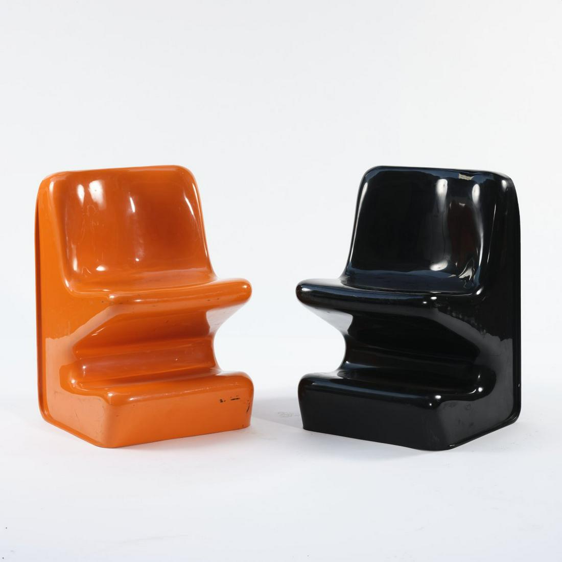 Isao Hosoe, 2 'Bau' children's chairs, 1969: Isao Hosoe, 2 'Bau' children's chairs, 1969, H. 70 x 45 x 43 cm. Made by Bilumen, Milan. ABS plastic, orange and black.,