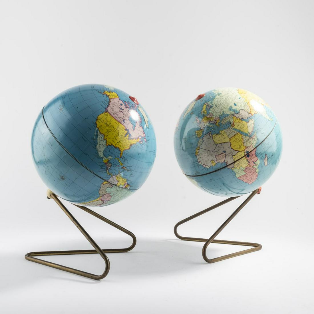 Italy, 2 globes on brass stands, c. 1950 (1 of 3)