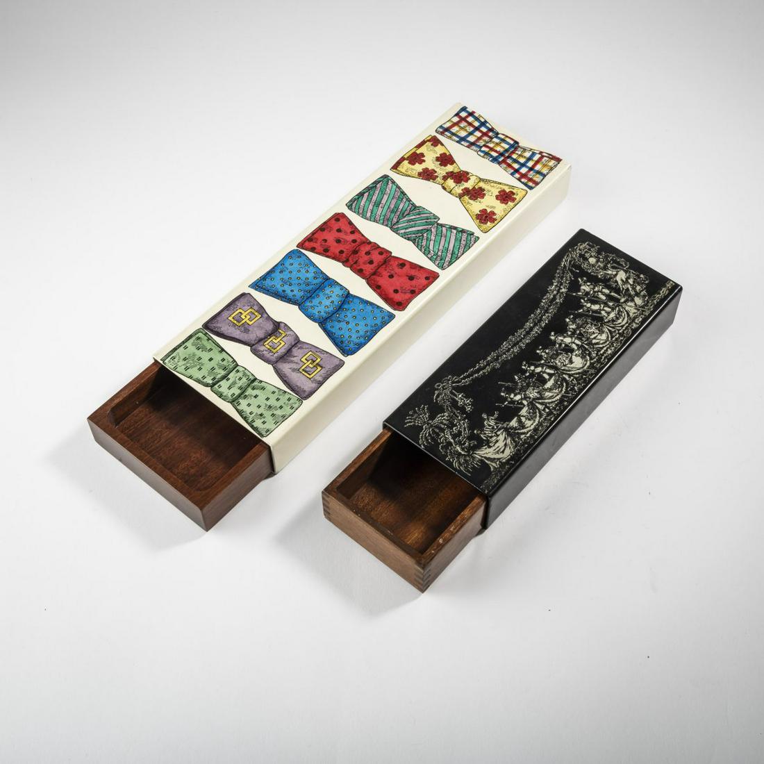 Piero Fornasetti , 2 boxes 'Cravattini' and 'Bissona', 1950-70s (1 of 2)