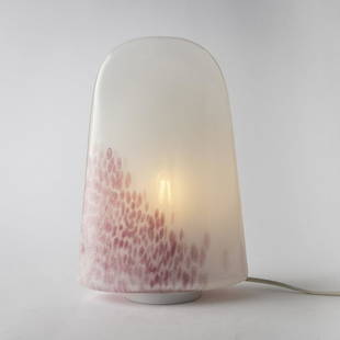 Rosanna Toso, 'Idra' table light, 1970s: Rosanna Toso, 'Idra' table light, 1970s, H. 30 cm. Made by Leucos, Milan. Cased glass, gradient colorless opal white, fused pink murrine, sheet metal, painted white.,