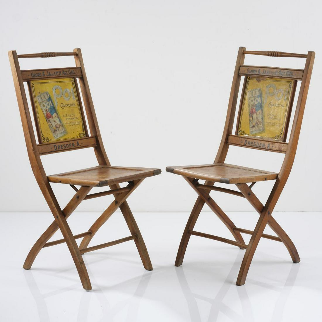 Holzwarenfabrik Bernstein, Meiningen, 2 folding chairs, 1910s (1 of 8)