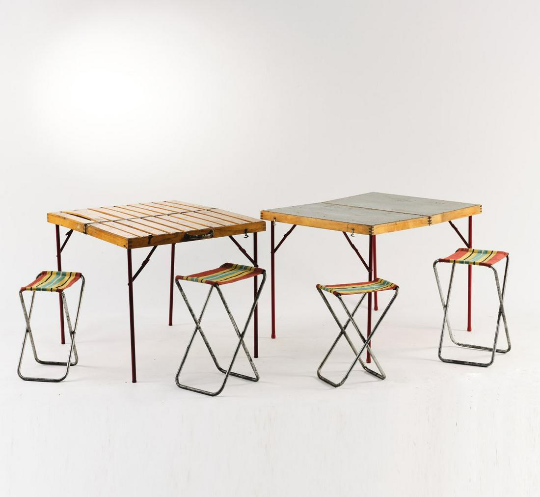 Sweden, 2 camping tables, each with 2 stools, c. 1955 (1 of 3)