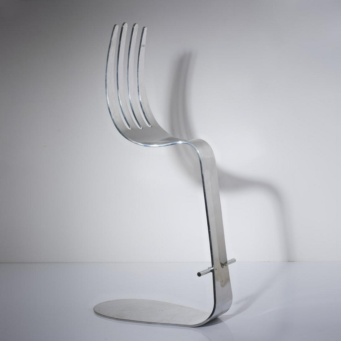 Yonel Lebovici, 'Les Dessous de Table' chair, 1992: Yonel Lebovici, 'Les Dessous de Table' chair, 1992, H. 139 x 33 x 65.5 cm. Sheet aluminum, polished.,