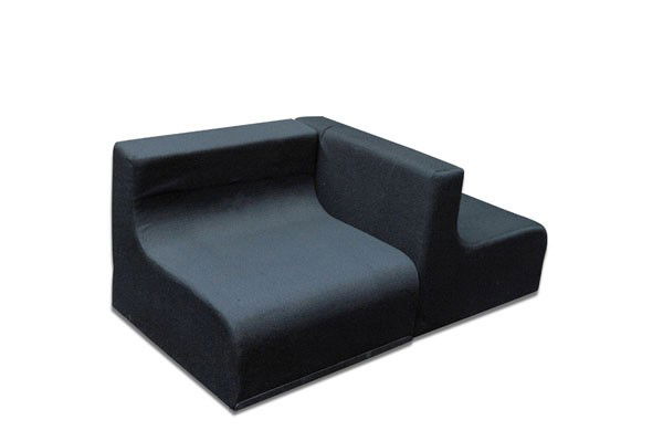 Superstudio: Superstudio. Pair of 'Sofo' easy chairs, designed in 1966-68. H. 68.5 x 82.5 x 81 cm. Made by Poltronova, Pistoia. ABS plastic, black fabric upholstery. Marked: Maker's label.