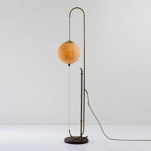 Karl Trabert (ATTR.), Floor lamp, 1928: Karl Trabert (ATTR.), Floor lamp, 1928, H. 178,5 cm, Ø 26 cm. Made by Schanzenbach & Co., Frankfurt/Main. Tubular brass, sheet brass, sheet metal, partly varnished brown, iron chain, paper