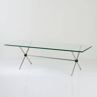 Paul Schneider von Esleben, Coffee table, c. 1956: Paul Schneider von Esleben, Coffee table, c. 1956, H. 47 x 114 x 49 cm. Tubular metal, chrome-plated, clear glass, steel balls, blackened., von Esleben (ed.), Paul Schneider von Esleben, EntwÃ¼rfe