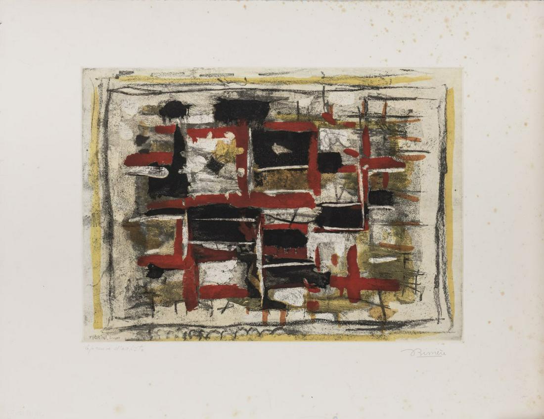 Roger Bissière (1886 Villeréal - 1964 Boissirette), 'Composition', 1960: Roger Bissière (1886 Villeréal - 1964 Boissirette), 'Composition', 1960, Color etching in 7 colors on BFK Rives. 50.0 x 65.0 cm (sheet). Inscribed lower left: Épreuve d'artiste, s