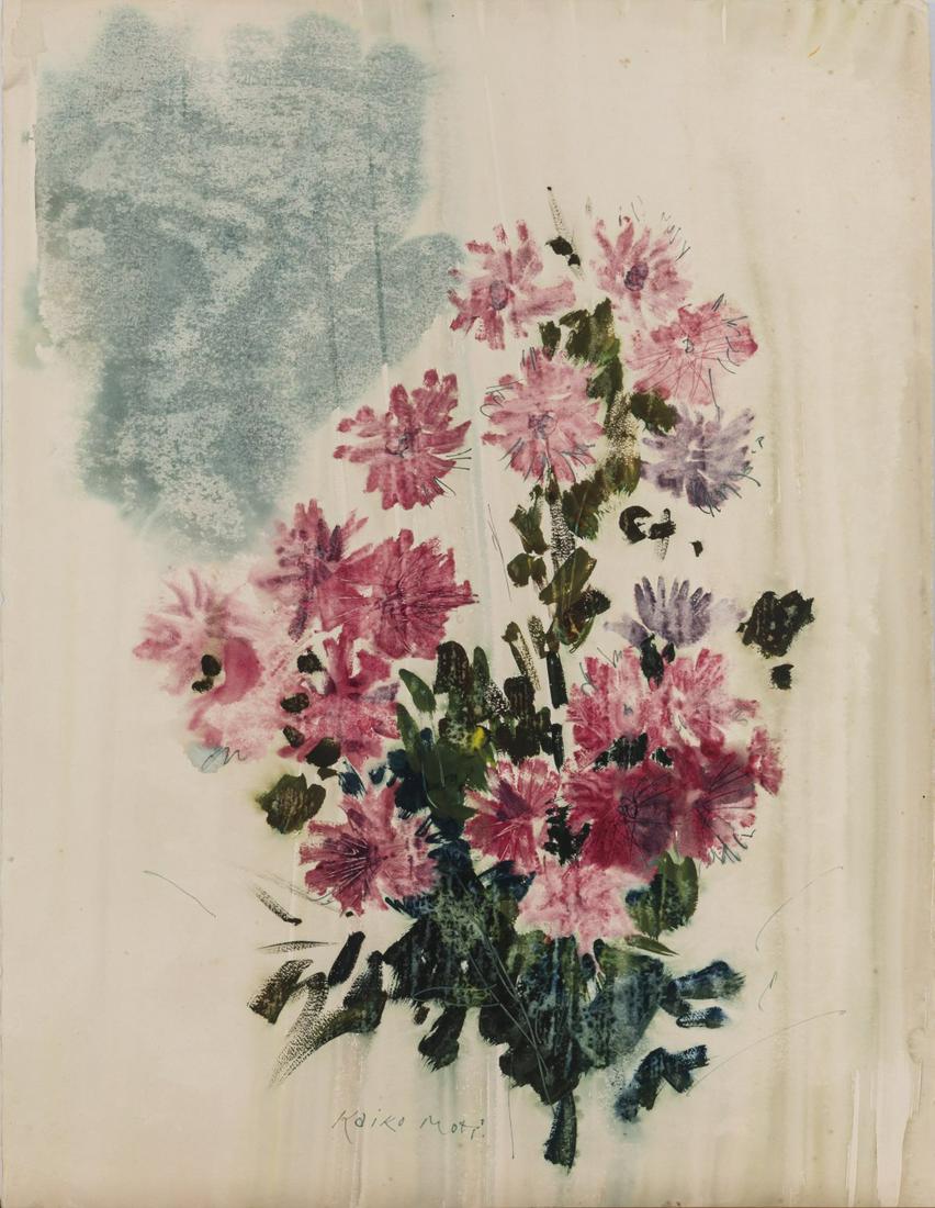 Kaïko Moti (1921 Bombay - 1989 Paris), 'Fleurs', probably 1970s: Kaïko Moti (1921 Bombay - 1989 Paris), 'Fleurs', probably 1970s, Watercolor on paper. 65.3 x 50.0 cm (sheet). Signed lower center: Kaiko Moti (watercolor), inscribed on the reverse., Not in Wyder