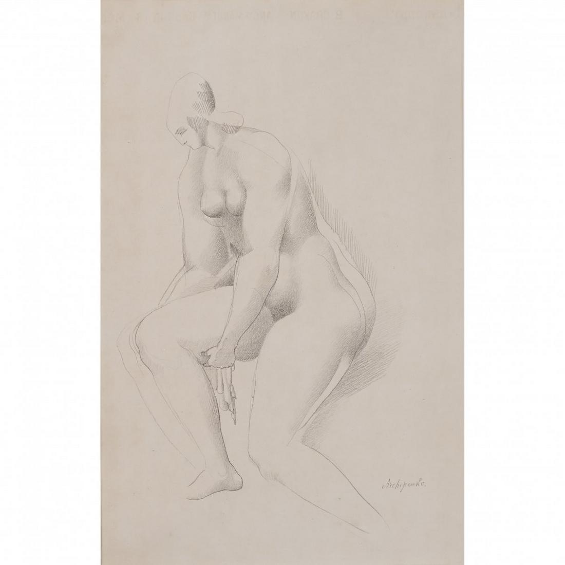 Alexander Archipenko (1887 Kyiv - 1964 New York City), 'Nudo femminile', around 1919: Alexander Archipenko (1887 Kyiv - 1964 New York City), 'Nudo femminile', around 1919, Pencil on paper. 46.5 x 29.5 cm (passe-partout cutout), 63.0 x 46.5 cm (frame). Signed lower right: Archipenko (pe