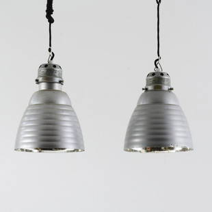 Adolf Meyer, Two 'IK 240' ceiling lights, c. 1930: Adolf Meyer, Two 'IK 240' ceiling lights, c. 1930, H. 30-32 cm, Ø 24 cm. Made by Zeiss-Ikon AG, Berlin. Glass, mirrored, aluminum sheet. Marked: Manufacturer's sticker (2x), sticker with model