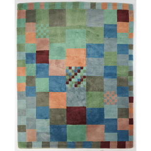 Gunta Stölzl, 'Bauhaus 27' carpet, 1927: Gunta Stölzl, 'Bauhaus 27' carpet, 1927, 240 x 190 cm. Made by Liz Boa, Umkirch, 1992. Pure new wool, polychrome, hand-knotted (with Smyrna knots)., The design dates back to 1927, but it was firs