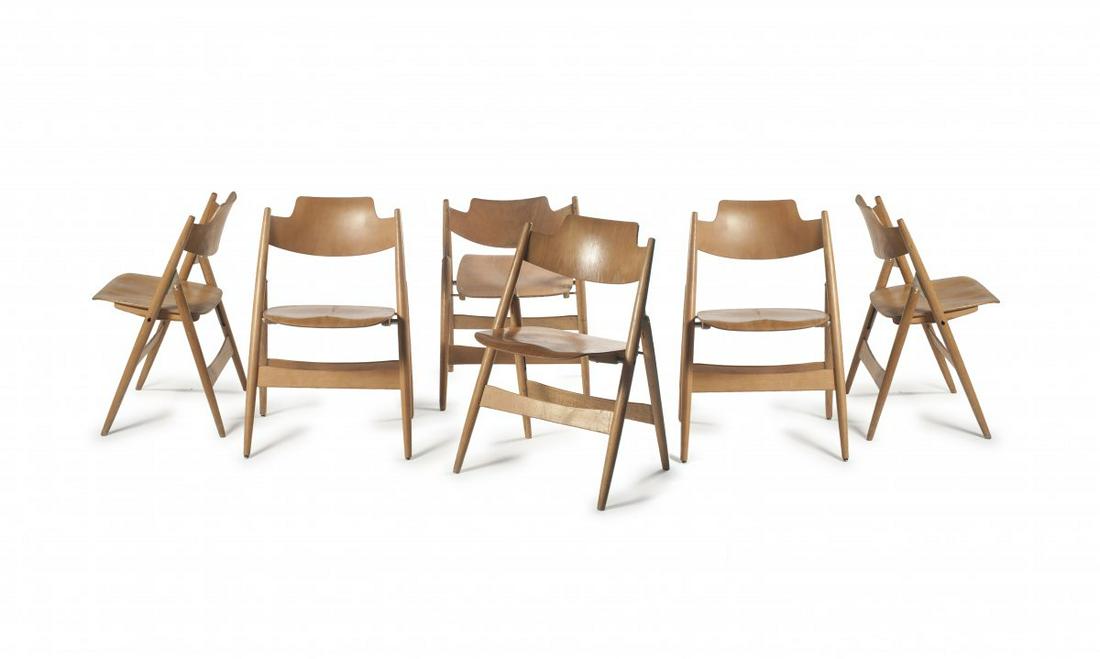 Egon Eiermann, Six 'SE 18' chairs, 1953: Egon Eiermann, Six 'SE 18' chairs, 1953, H. 76.5 x 54 x 50 cm. Made by Wilde & Spieth, Esslingen. Beech wood, beech plywood., Exh. cat. Egon Eiermann. Die Möbel, Badisches Landesmuseum Karlsr
