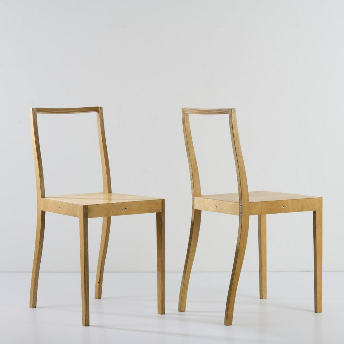 Jasper Morrison, Two 'Ply-Chair' chairs, 1988: Jasper Morrison, Two 'Ply-Chair' chairs, 1988, H. 85 x 37 x 45,5 cm. Made by Vitra Design, Weil/Rhine. Plywood., Vitra Overview 2002, Ditzingen 2002, p. 244.
