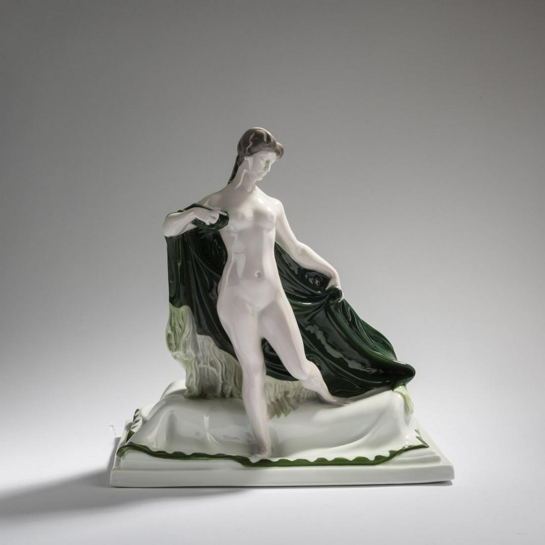 Ferdinand Lieberman, 'Dame am Diwan', 1910: Ferdinand Lieberman, 'Dame am Diwan', 1910, H. 31 cm. Made by Rosenthal, Selb, 1918. Porcelain, white, glazed, polychrome underglaze. Base signed and dated: FERD. LIEBERMANN 1910. Marked: World War II