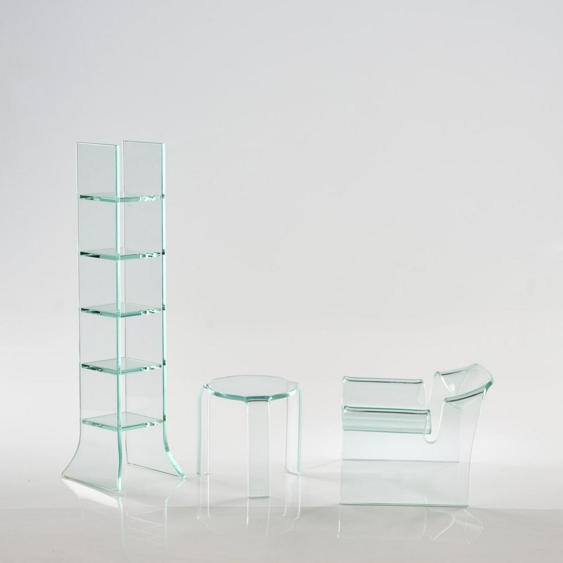 Massimo Morozzi; CRS Fiam; Cini Boeri, Three 'Minis' miniature models, 2000s: Massimo Morozzi; CRS Fiam; Cini Boeri, Three 'Minis' miniature models, 2000s, 'Babele' shelf, Massimo Morozzi: H. 34 x 9 x 9 cm. Marked: marino morozzi per FIAM ITALIA 74/150 (engraved). 'Omaggio a. a