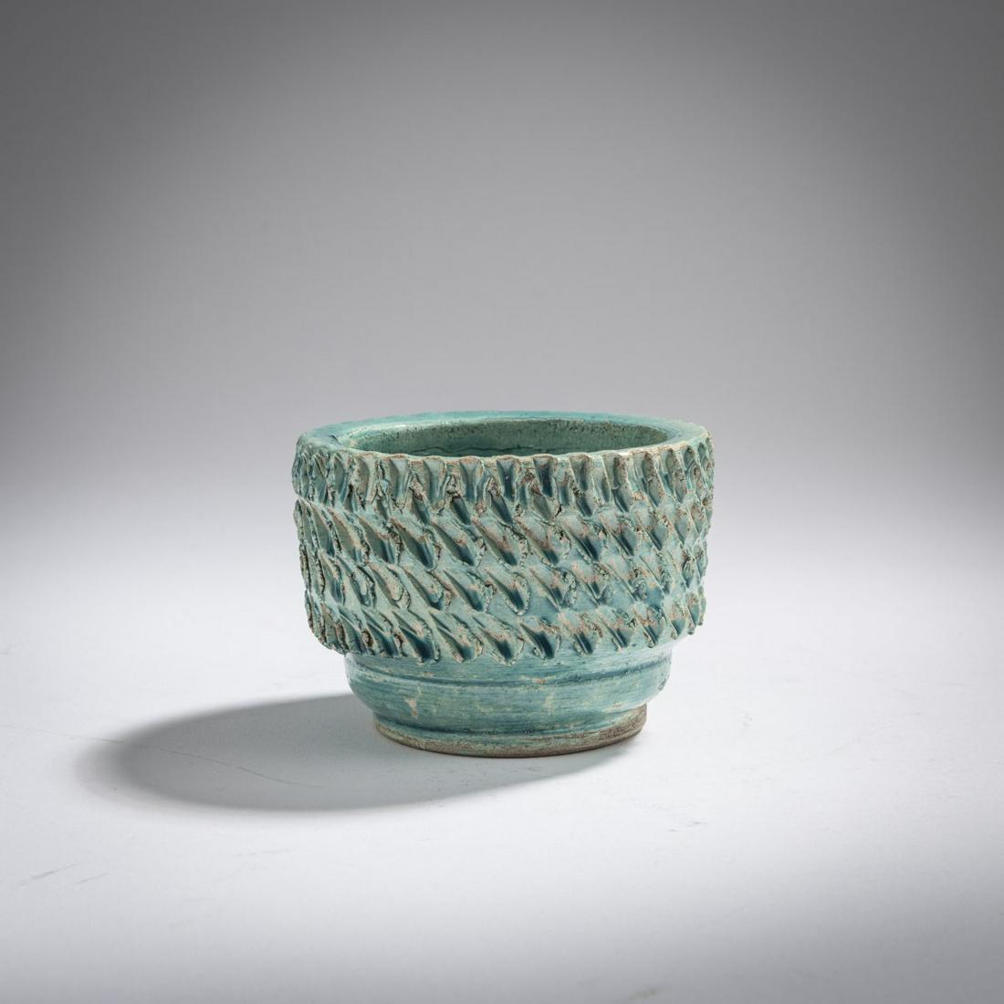 Jean Besnard, Small bowl, 1930s: Jean Besnard, Small bowl, 1930s, H. 6.4 cm. Earthenware, glazed turquoise green. Marked: J. Besnard (incised).,