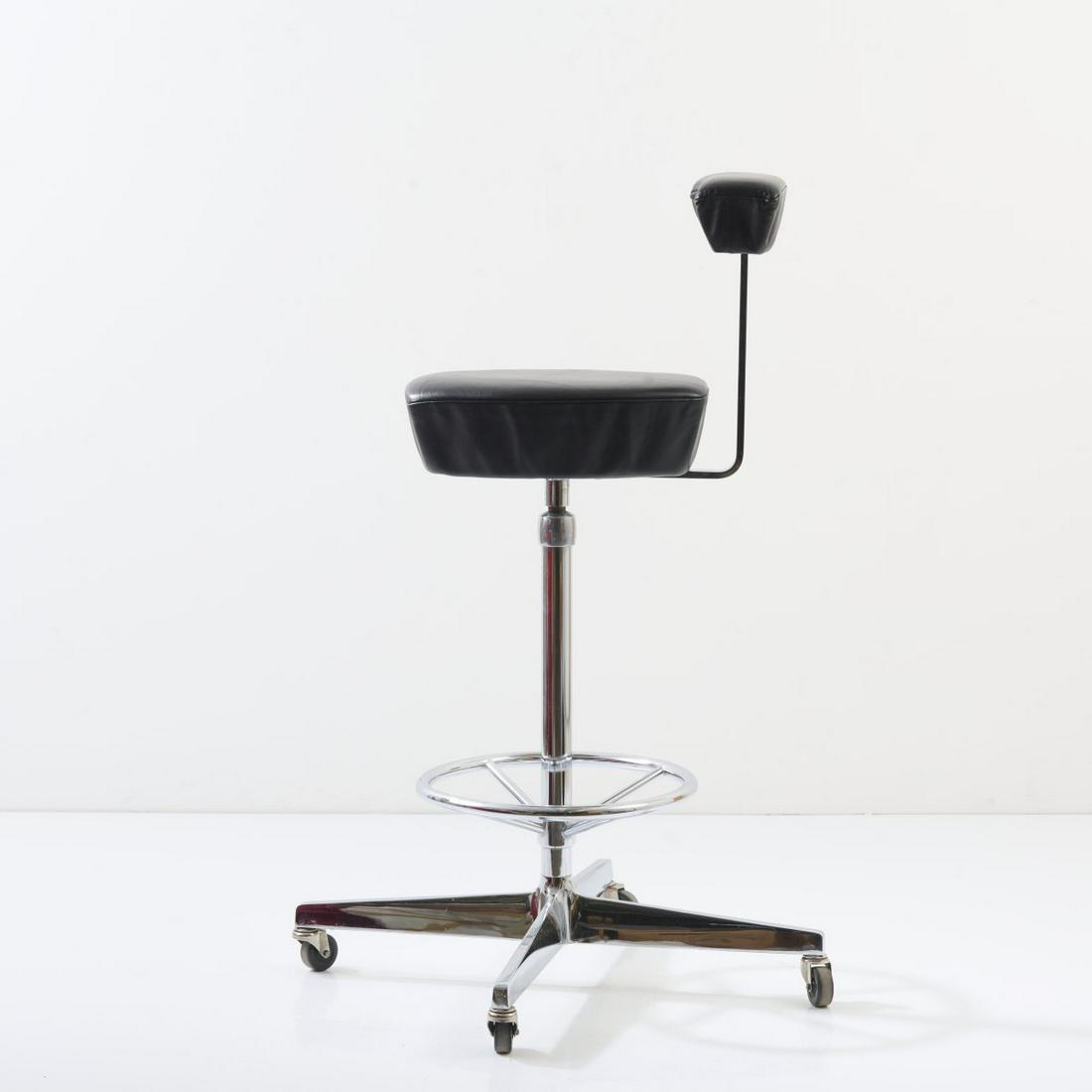 George Nelson, Robert Probst, 'Propst perch', 1964: George Nelson, Robert Probst, 'Propst perch', 1964, H. 108 x 81 x 81 cm. Made by Herman Miller, Zeeland. Tubular metal, chromed, black leather., Cf. Piña, classic herman miller, Atglen 1998, p.