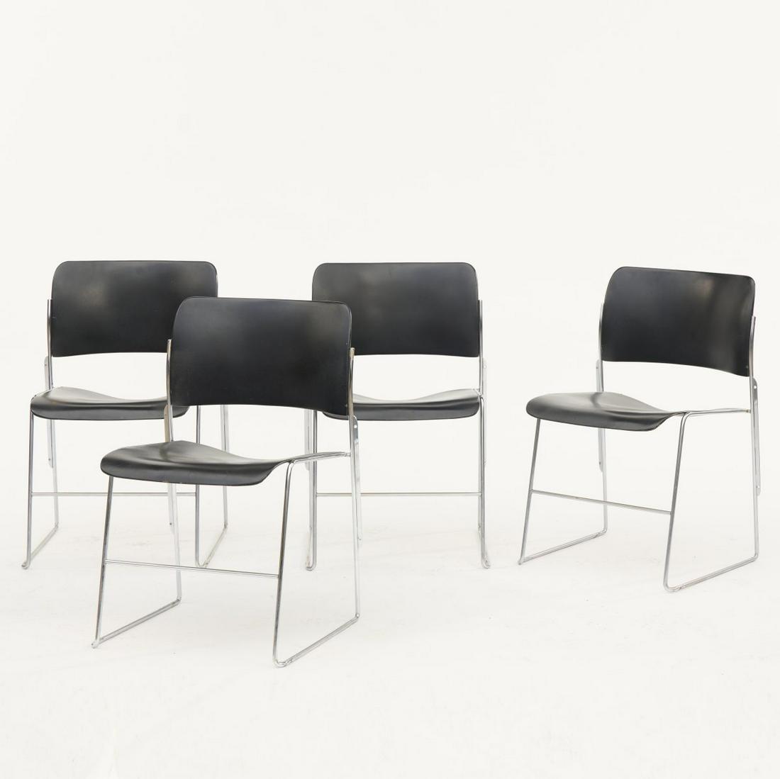David Rowland, Four stacking chairs 'GF 40/4' c. 1964: David Rowland, Four stacking chairs 'GF 40/4' c. 1964, H. 76 x 51 x 54 cm. Made by General Fireproofing Co., Youngstown, Ohio, USA. Metal rods, chrome-plated, sheet metal, painted black. Marked: Remna