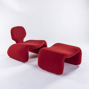 Olivier Mourgue, Lounge chair with ottoman 'Djinn', 1965: Olivier Mourgue, Lounge chair with ottoman 'Djinn', 1965, Armchair: H. 66 x 71 x 76 cm; Ottoman: H. 40 x 72 x 60 cm. Made by Airborne International, Montreuil sous Bois. Tubular steel frame with polyu