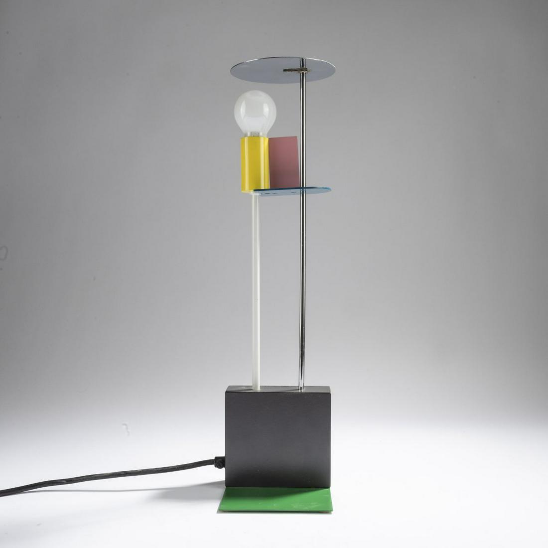 Gerard Taylor, 'Piccadilly' table light, 1982: Gerard Taylor, 'Piccadilly' table light, 1982, H. 44.5 cm. Made by Memphis, Milan, 1980s. Sheet metal, metal rods, chrome-plated and painted polychrome., Exh. cat. Memphis Milano, 1981-1988, Badischer